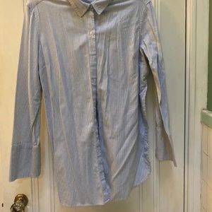 Blue and white striped button up shirt